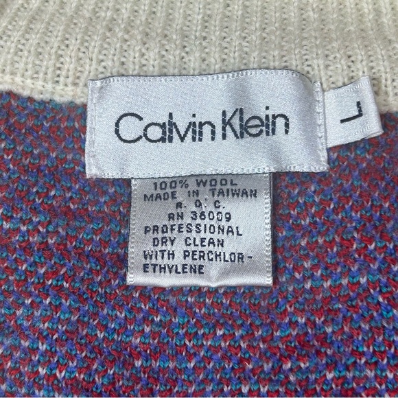 Calvin Klein Womens Sweater Vest 100% Wool Knit Off White Geometric V Neck Large - Picture 6 of 8